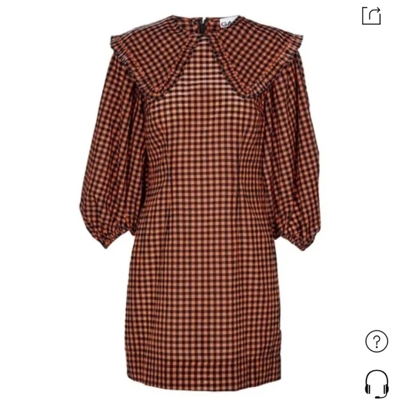 GANNI SEERSUCKER CHECK MINI DRESS FLAME SIZE 38 - Picture 5 of 16